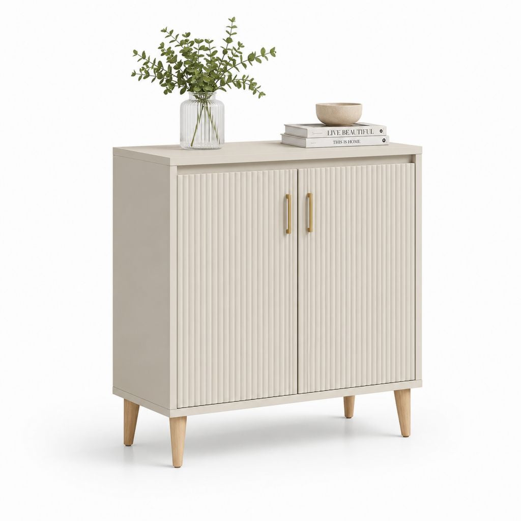 Buffet 2 portes beige en MDF rectangulaire 80 x 40 x 90 cm
