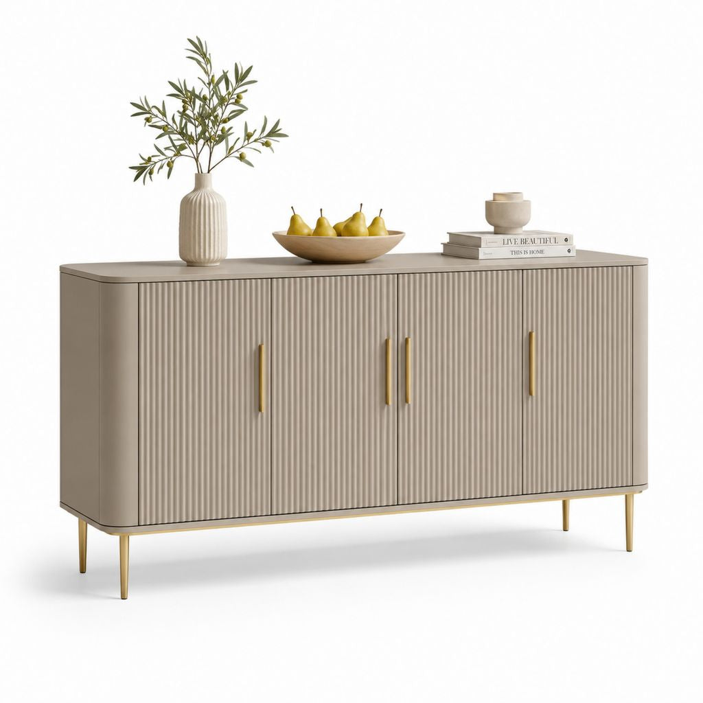Buffet 4 portes beige en MDF rectangulaire 160 x 40 x 80 cm