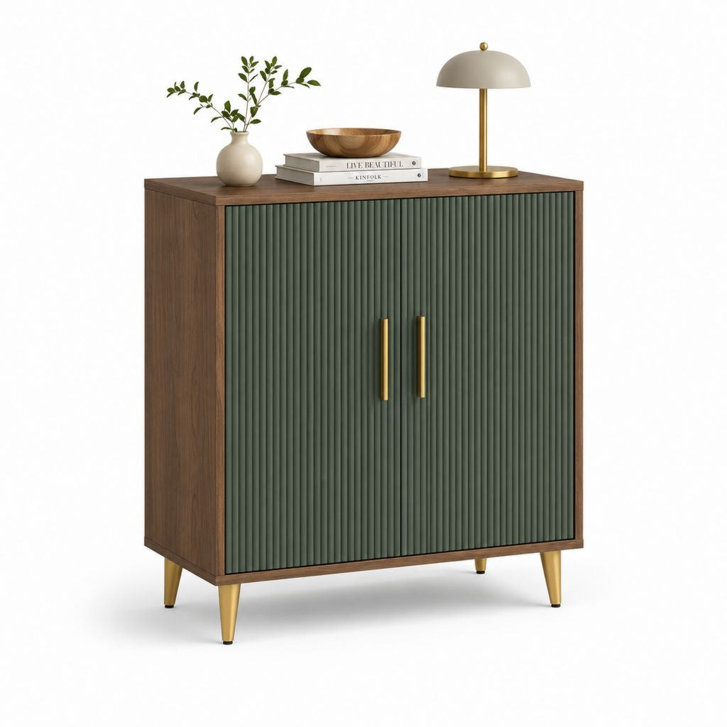 Buffet 2 portes vert foncé noyer en MDF rectangulaire 90 x 40 x 110 cm