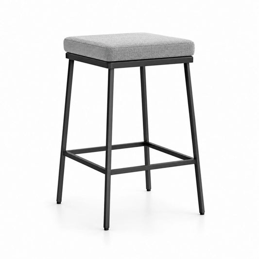 Tabouret de bar carré gris en polyester et acier 40 x 40 x 92 cm