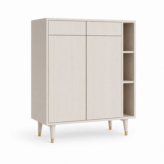 Buffet haut beige en MDF rectangulaire avec 4 portes et étagères latérales 120 x 40 x 150 cm
