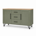 Buffet de salle à manger rectangulaire vert olive en MDF avec plateau décor chêne 160 x 40 x 85 cm