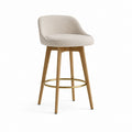 Tabouret de bar beige en polyester et hêtre massif avec assise arrondie 54 x 55 x 95 cm