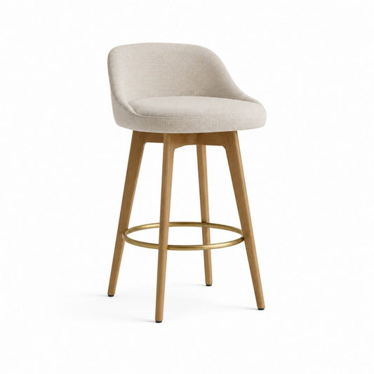 Tabouret de bar beige en polyester et hêtre massif avec assise arrondie 54 x 55 x 95 cm