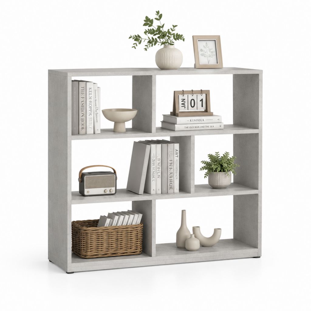Étagère de rangement grise en panneaux de particules 100 x 100 x 30 cm à 6 compartiments
