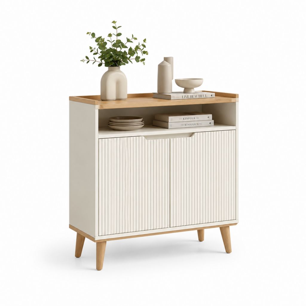 Buffet de salle à manger blanc et chêne en MDF rectangulaire 80 x 40 x 90 cm