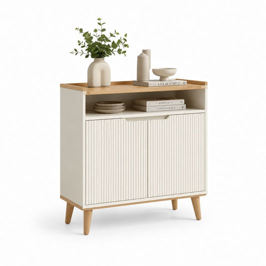 Buffet de salle à manger blanc et chêne en MDF rectangulaire 80 x 40 x 90 cm