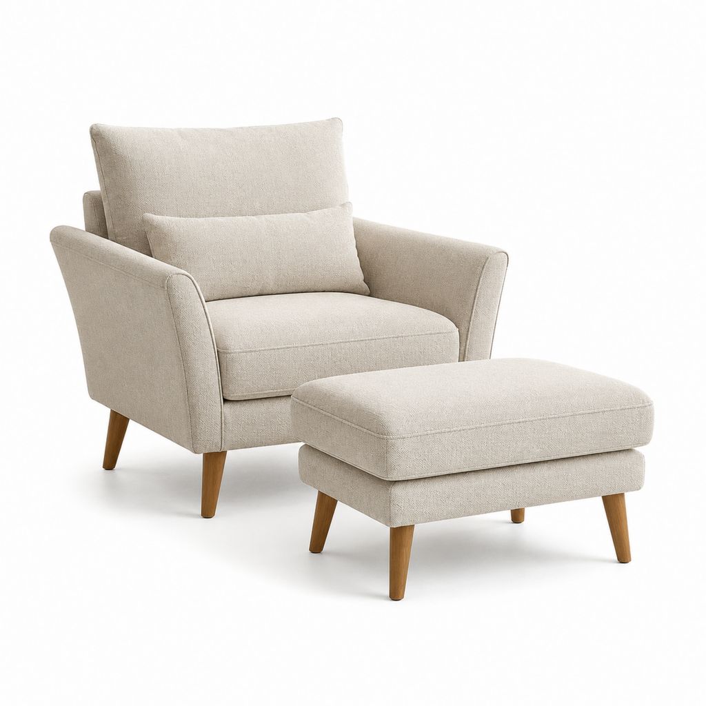 Fauteuil avec repose-pieds beige en polyester pieds en bois massif 78 x 82 x 92 cm