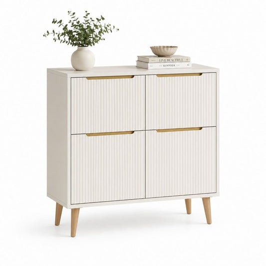 Buffet de rangement 4 portes blanc et naturel en MDF 100 x 40 x 90 cm