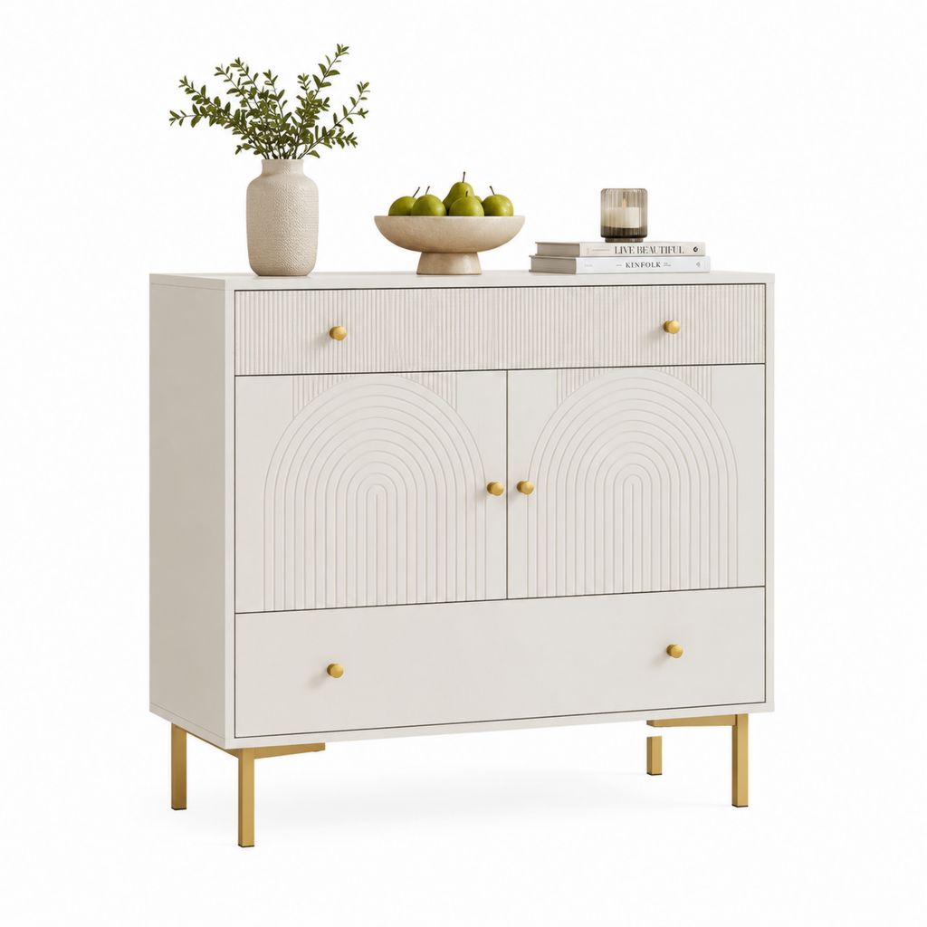 Buffet de rangement blanc en MDF rectangulaire 120 x 40 x 100 cm avec 2 portes et 2 tiroirs