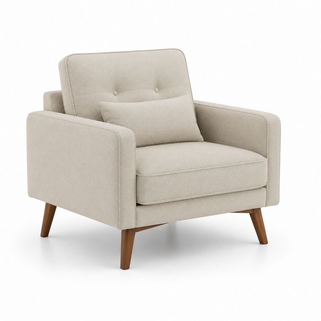 Fauteuil de salon beige en polyester avec pieds en bois massif 88 x 85 x 87 cm