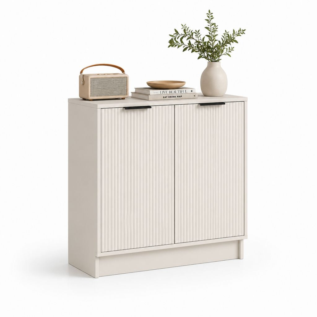 Buffet de salle à manger beige en MDF rectangulaire à 2 portes 100 x 40 x 90 cm