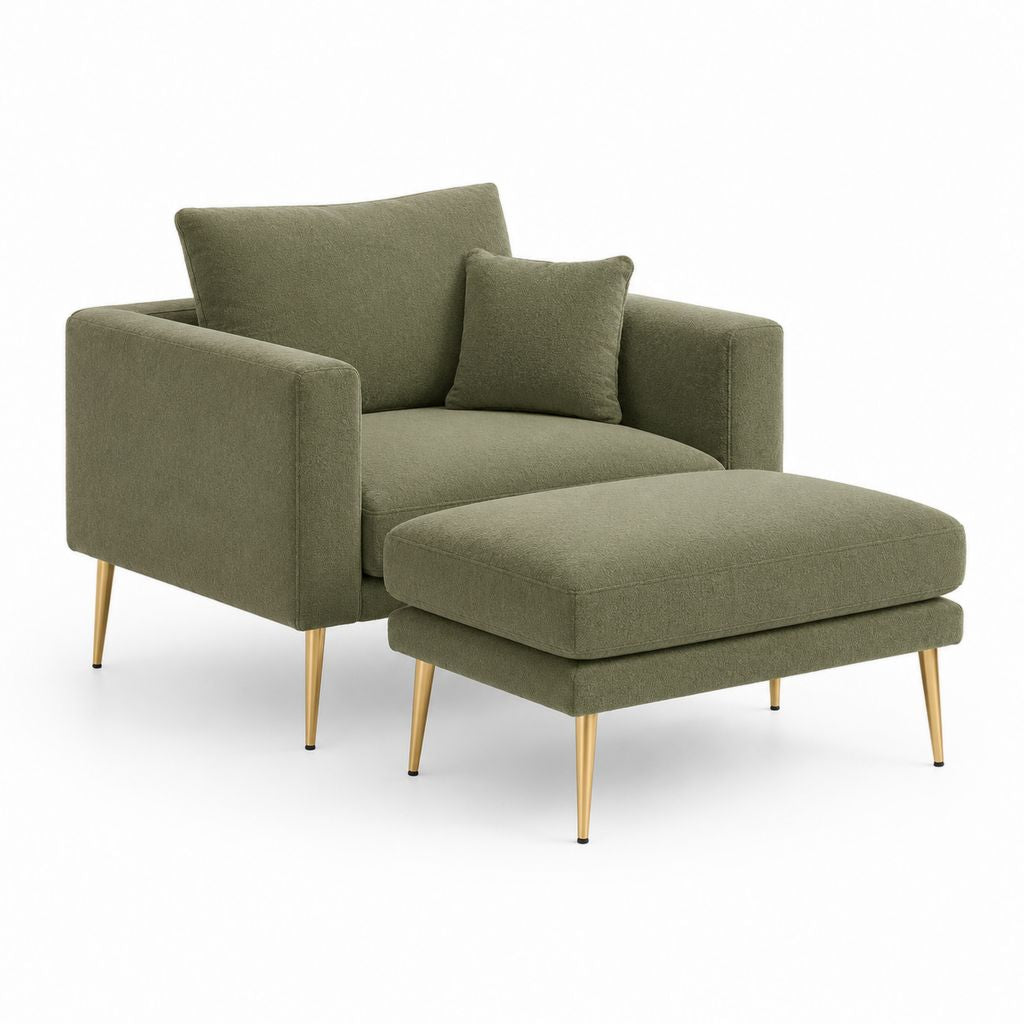 Fauteuil avec repose-pieds vert kaki en polyester et acier 86 x 82 x 84 cm