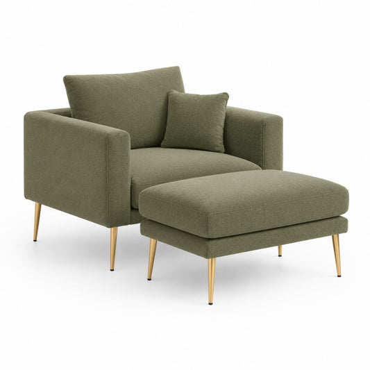 Fauteuil avec repose-pieds vert kaki en polyester et acier 86 x 82 x 84 cm