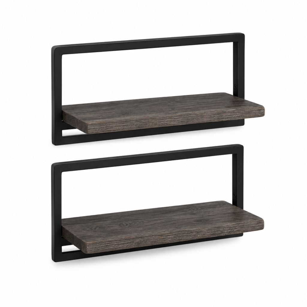 Lot de 2 étagères murales noir et brun foncé en acier et panneau MDF 40 x 15 x 20 cm