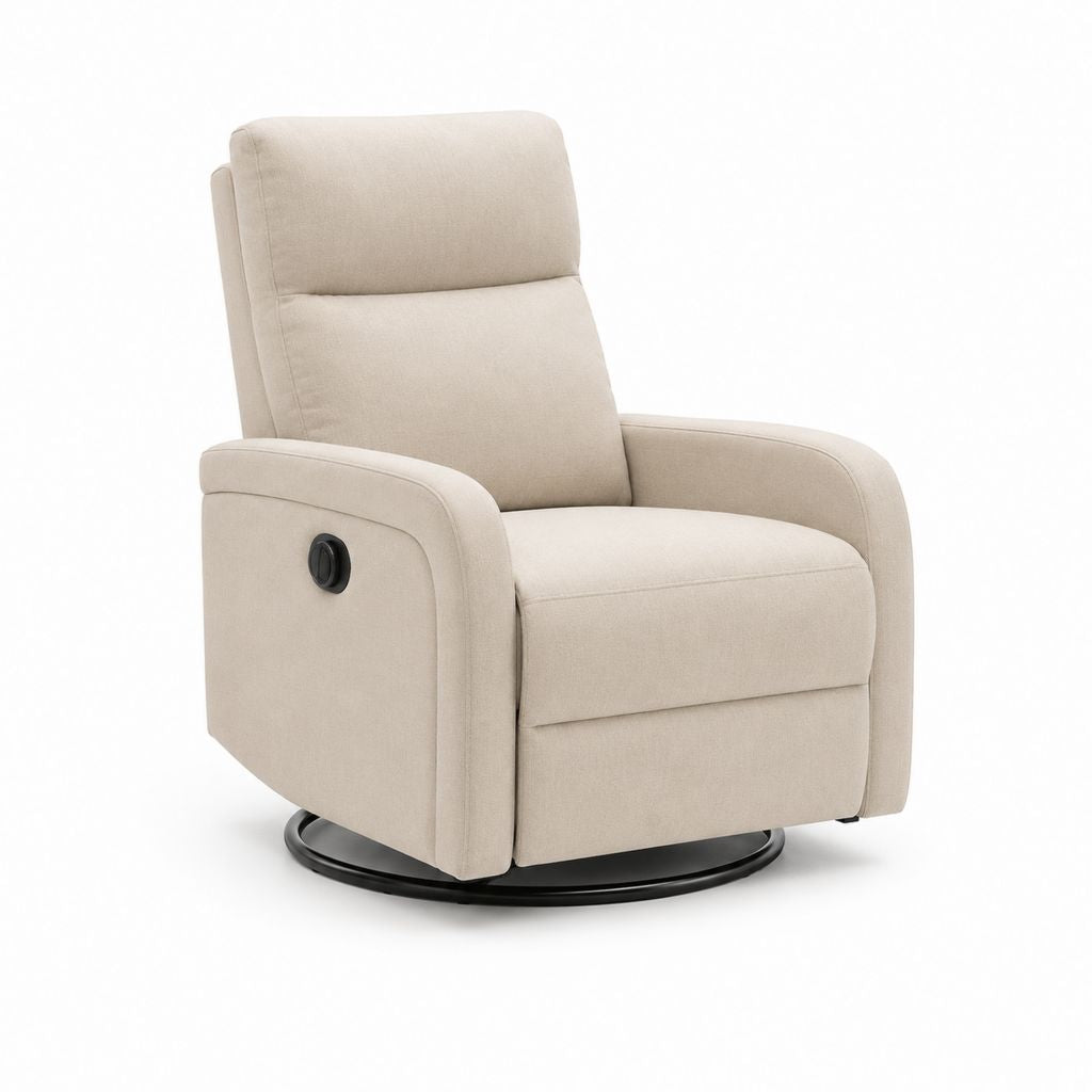 Fauteuil relax inclinable pivotant beige en polyester forme arrondie 82 x 88 x 104 cm