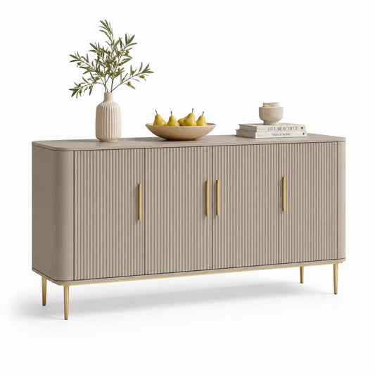 Buffet 4 portes beige en MDF rectangulaire 160 x 40 x 80 cm