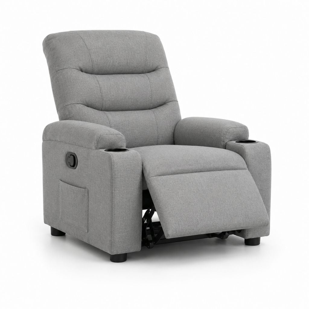 Fauteuil relax inclinable manuel gris en polyester avec porte-gobelets 90 x 92 x 102 cm