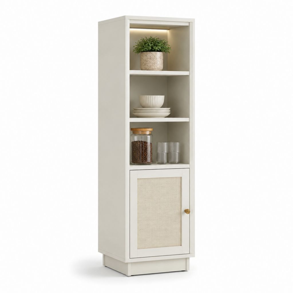 Vaisselier buffet haut ivoire en MDF avec porte textile 60 x 40 x 180 cm