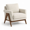 Fauteuil de salon crème en polyester bouclette avec piètement en bois massif 75 x 82 x 85 cm