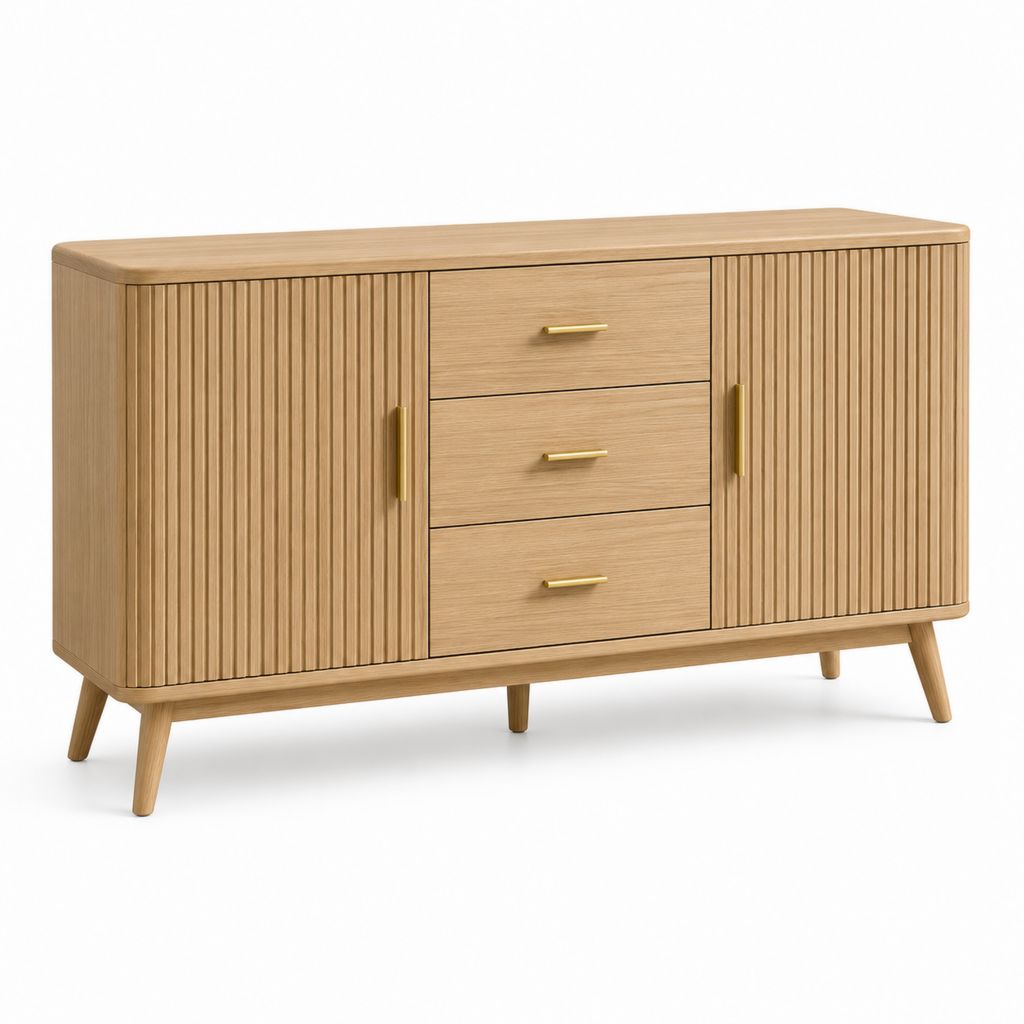 Buffet de rangement chêne naturel MDF rectangulaire 160 x 40 x 85 cm