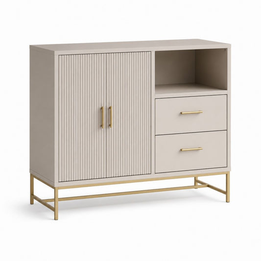 Buffet de rangement taupe en MDF avec piètement acier 100 x 40 x 100 cm
