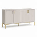 Buffet de rangement 4 portes blanc en MDF strié avec piètement acier doré 160 x 40 x 80 cm