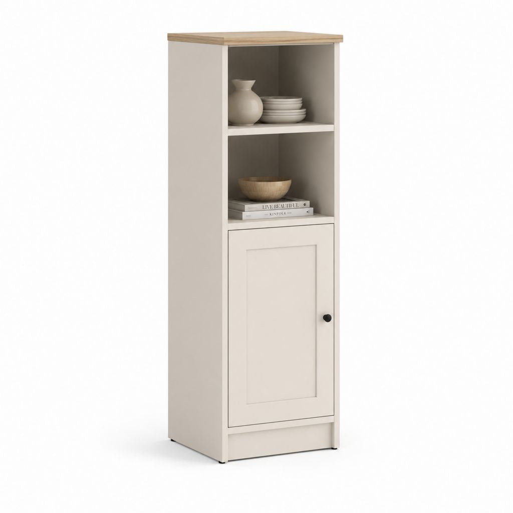 Buffet colonne de rangement beige et chêne en panneaux MDF 60 x 40 x 180 cm