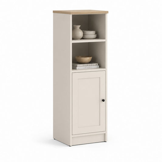 Buffet colonne de rangement beige et chêne en panneaux MDF 60 x 40 x 180 cm