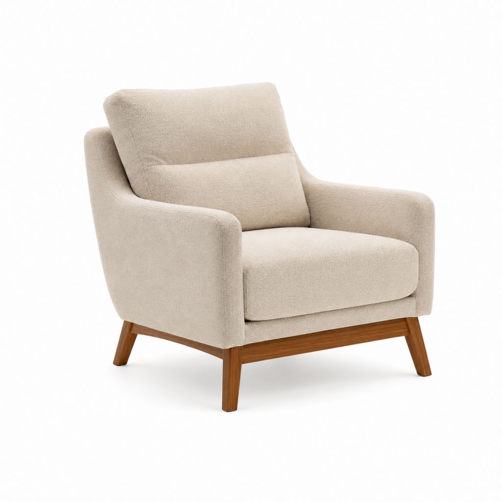 Fauteuil de salon beige en polyester avec pieds en bois massif 76 x 82 x 80 cm