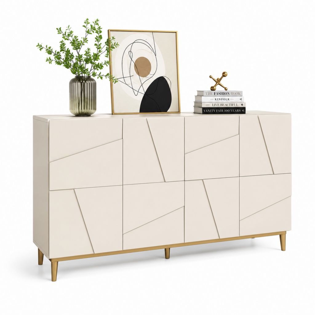 Buffet de rangement 4 portes beige en panneaux MDF 160 x 40 x 90 cm