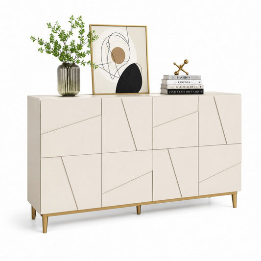Buffet de rangement 4 portes beige en panneaux MDF 160 x 40 x 90 cm