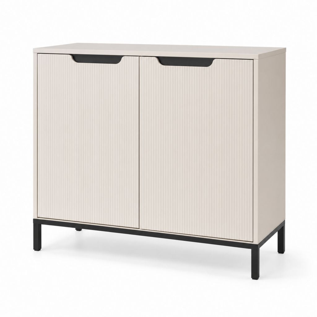 Buffet de rangement 2 portes beige en panneaux MDF et acier 100 x 40 x 90 cm
