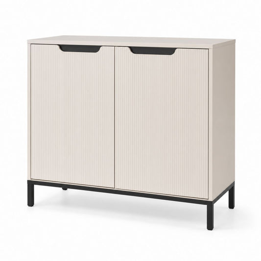 Buffet de rangement 2 portes beige en panneaux MDF et acier 100 x 40 x 90 cm