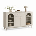 Buffet de salle à manger rectangulaire beige en panneaux MDF 160 x 40 x 90 cm avec tiroir portes et niches arquées